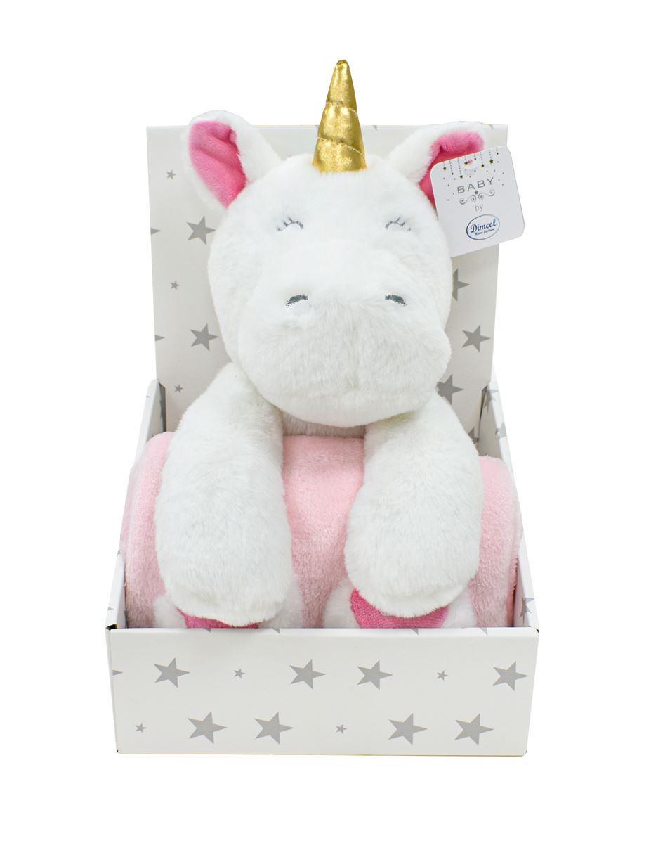 Plush Animal Set of 2 Pcs. bebe Unicorn Height 25 cm & Blanket Coral Fleece 75X90 cm