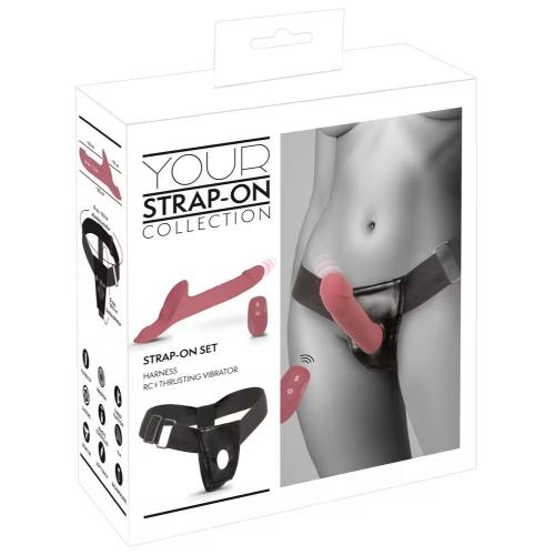3-piece strap-on set With a harness, thrusting vibrator & remote control