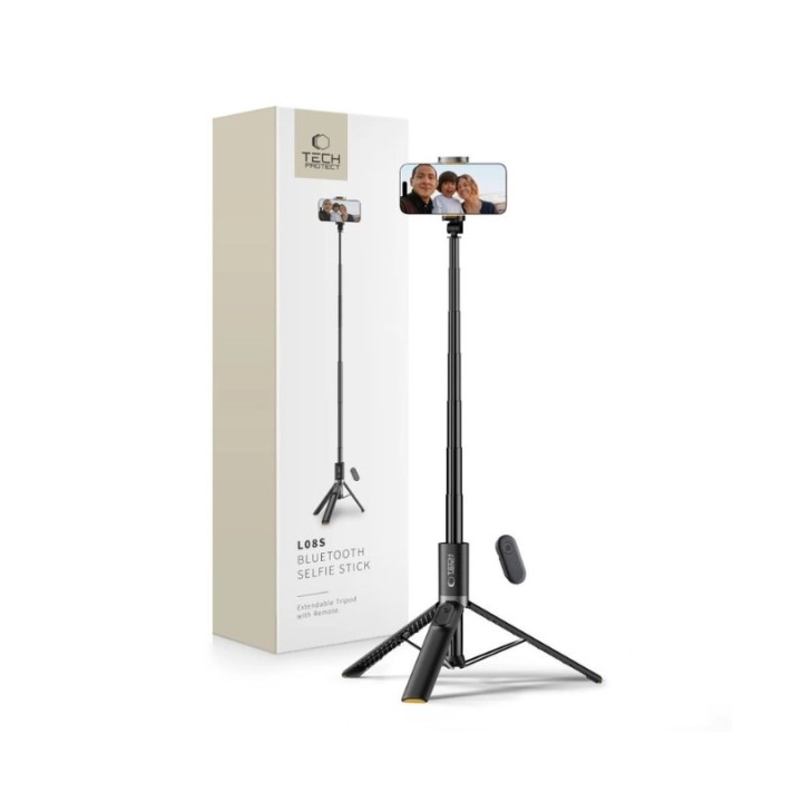 Tech-Protect L08S Bluetooth Selfie Stick with Remote Control, Tripod up to 141cm Black