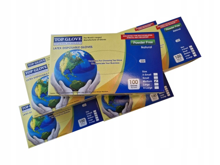 Top Glove Latex Exam. Powder Free, Gloves, 100 x m/s