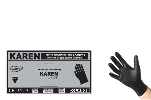 Karen Nitrile Disposable Powder Free Black, Gloves, 100 x s/s