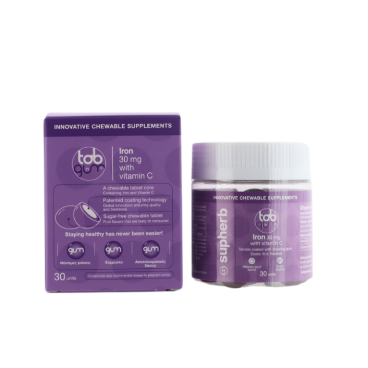 Supherb Tab In Gum Iron W/ Vitamin C, Chewable Tablets, 30 x 30mg+50mg