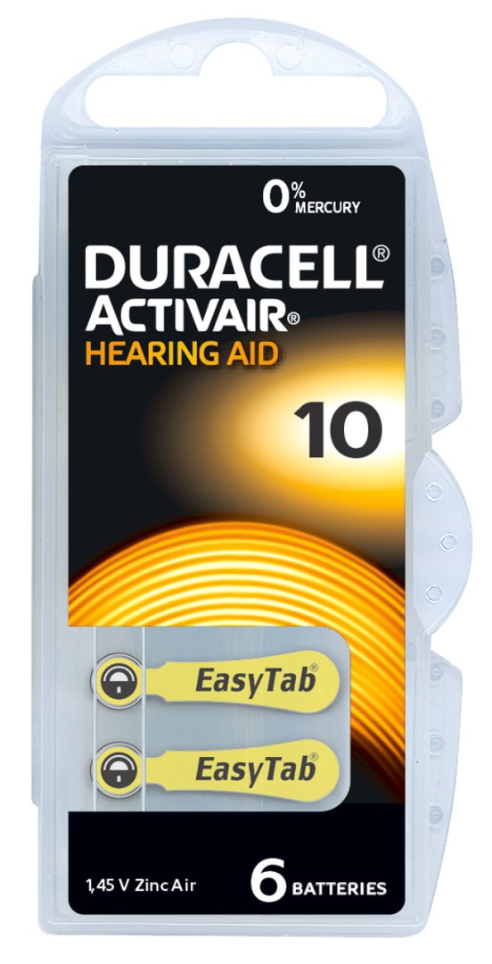 Duracell Activair Hearing Aid Yellow Size 10, Batteries, 6
