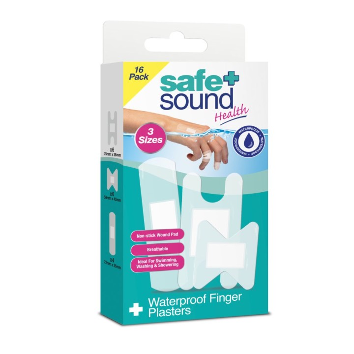 Safe+ Sound Health Waterproof Finger 4113, Plasters, 16 x 3sizes