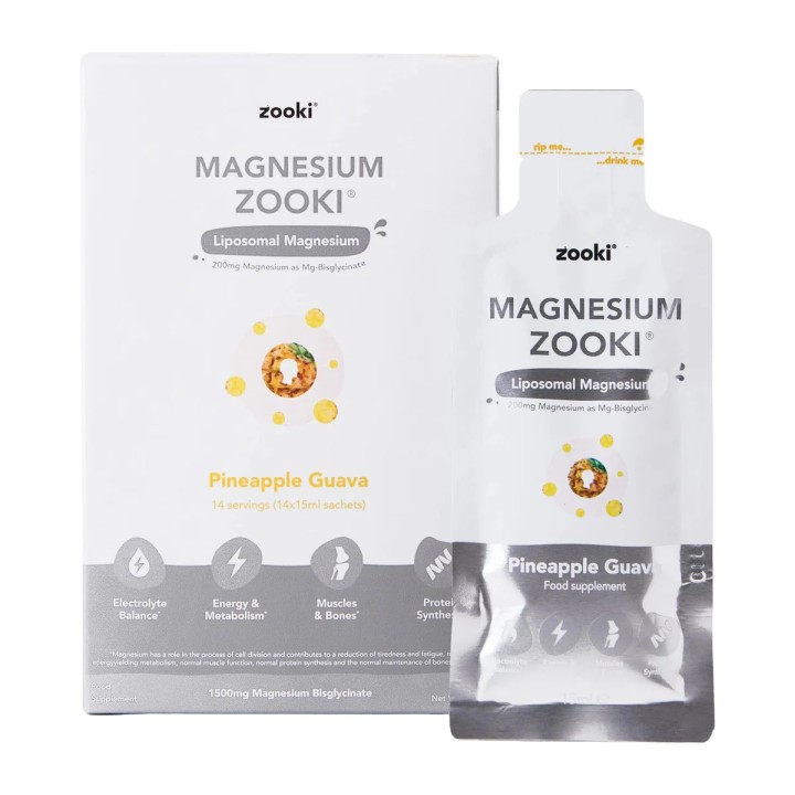 Zooki Magnesium Pineapple Liquid, Sachets, 14x15ml x 1500mg