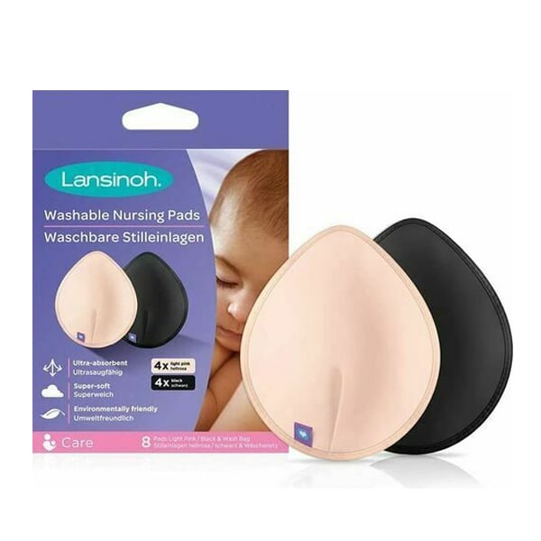 Lansinoh Washable Light Pink & Black Nursing, Pads, 4+4