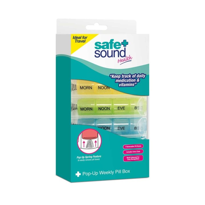 Safe & Sound Health Pop-Up Weekly Pill Box 4 Daily Pills For 7 Days