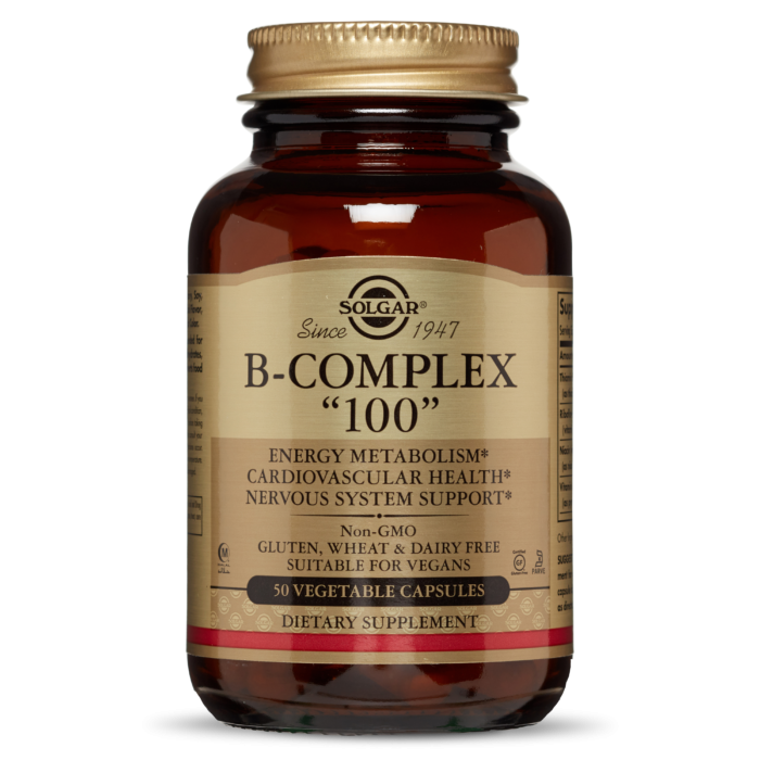 Solgar B-Complex 100 For Energy Metabolism Cardiovascular& Nervous System Support 50 Capsules