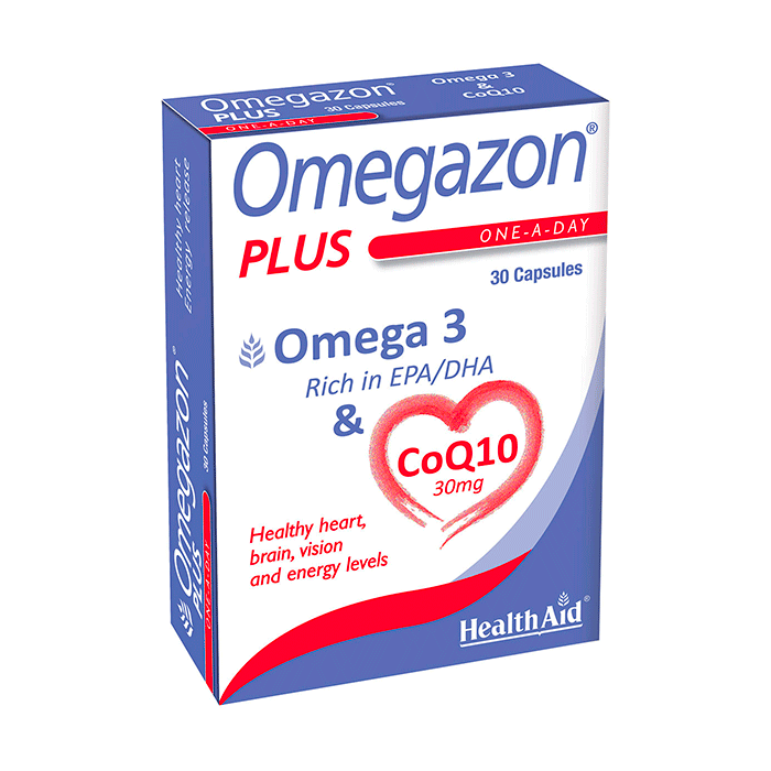 Health Aid Omegazon Plus Omega 3 Fatty Acids & Coq10 For Healthy Heart & Energy Levels 30 Capsules