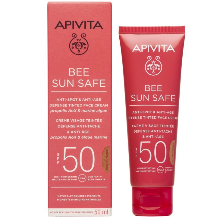 Apivita Bee Sun Safe Anti-Spot & Anti-Age Defense Tinted Face Cream Golden Spf50, 50Ml