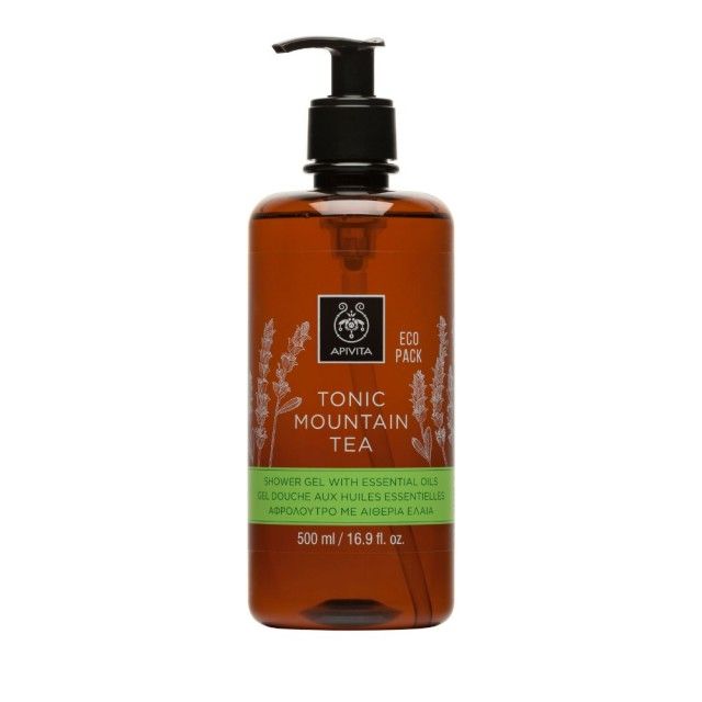 Apivita Tonic Mountain Tea Shower Gel With Essential Oils Eco Pack 500ml