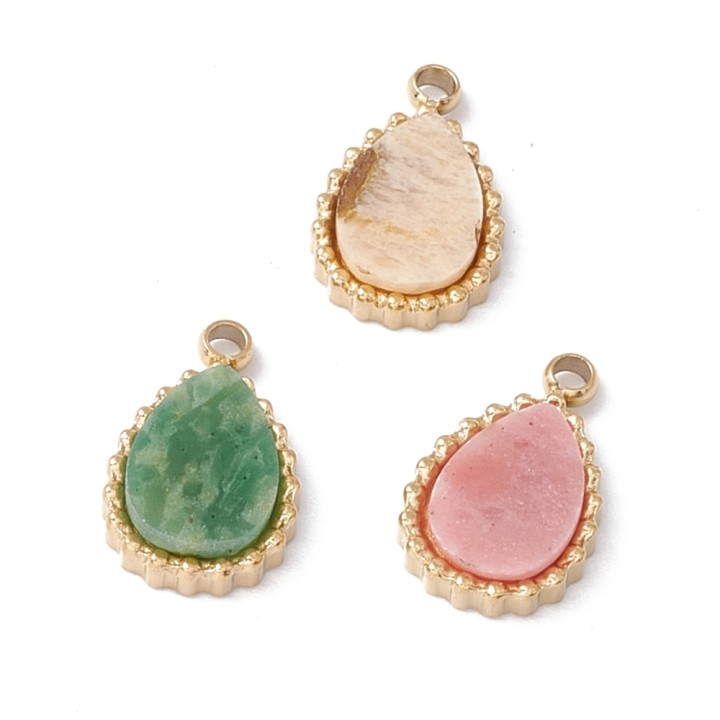 Perlarosa World Natural Stone Teardrop Charms Pink