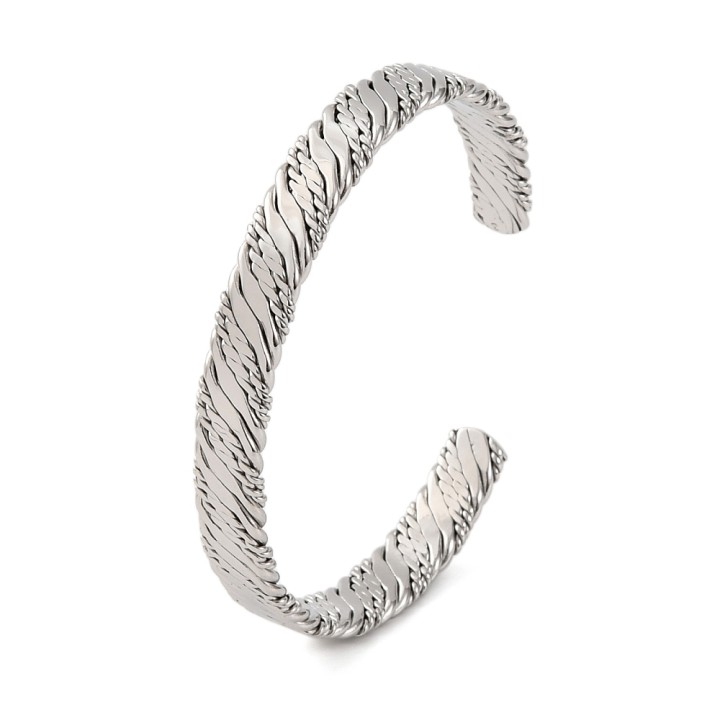 Perlarosa World  Cuff Bangle for Women, Surface Texture Silver