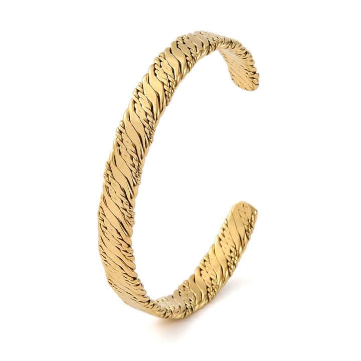 Perlarosa World  Cuff Bangle for Women, Surface Texture Gold