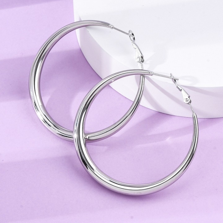 Perlarosa World Hoop Earrings, Large Round  Silver