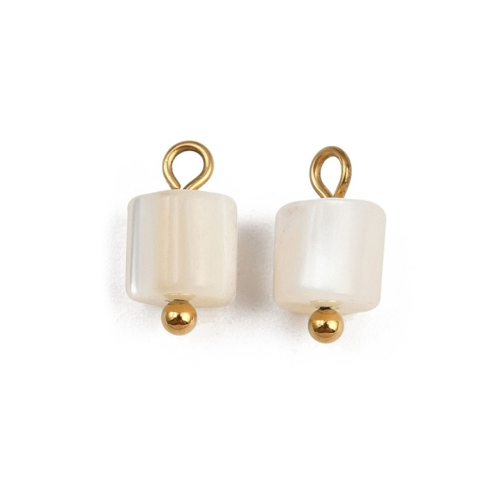 Perlarosa World Natural Seashell Column Charm with Loop Gold