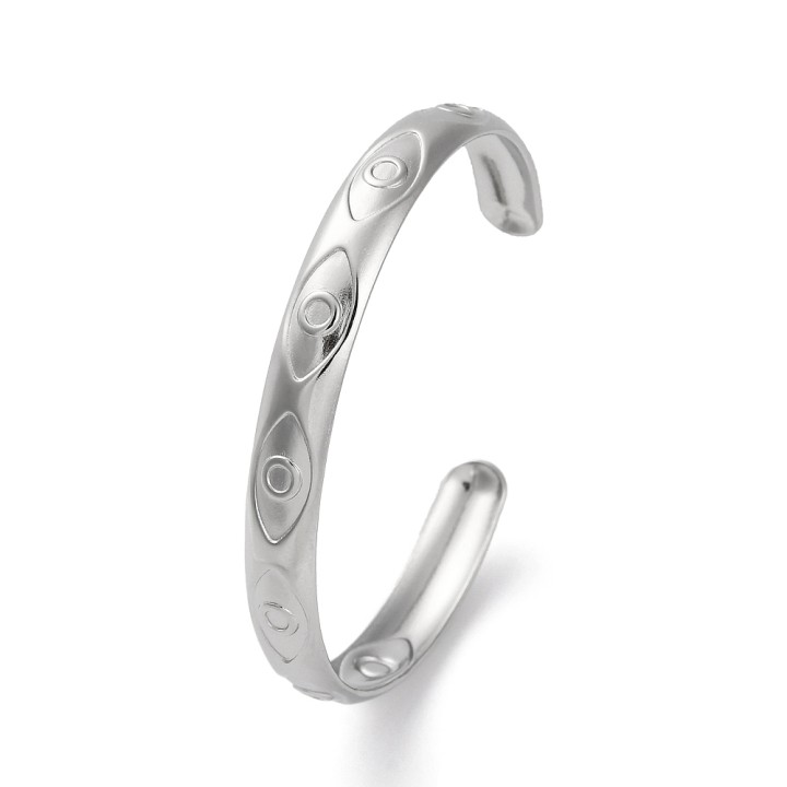 Perlarosa World Cuff Bangle with Engraved Eye Pattern Silver
