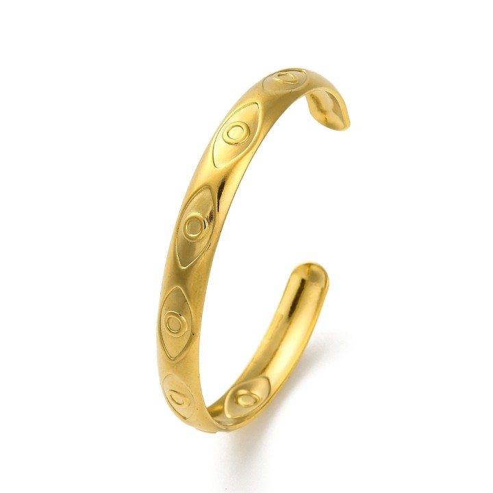 Perlarosa World Cuff Bangle with Engraved Eye Pattern Gold