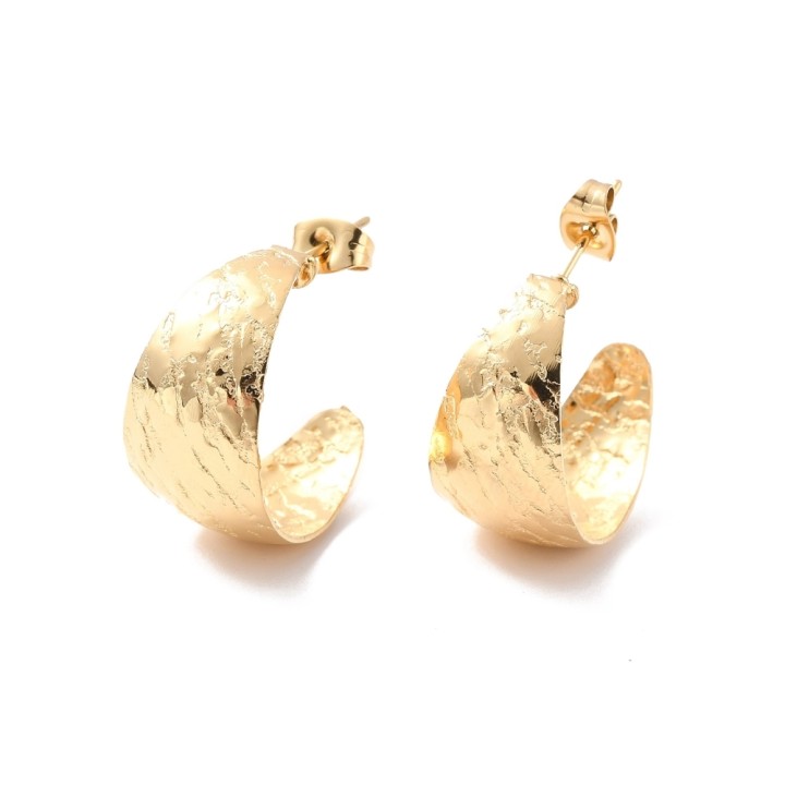 Perlarosa World Textured Wide Hoop Stud Earrings Gold
