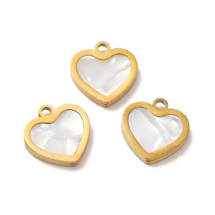 Perlarosa World Mother of Pearl Heart Charms (1pc) Gold