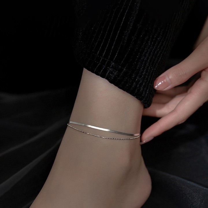 Perlarosa World Elegant Double-Layer Rice Chain Anklet  Silver