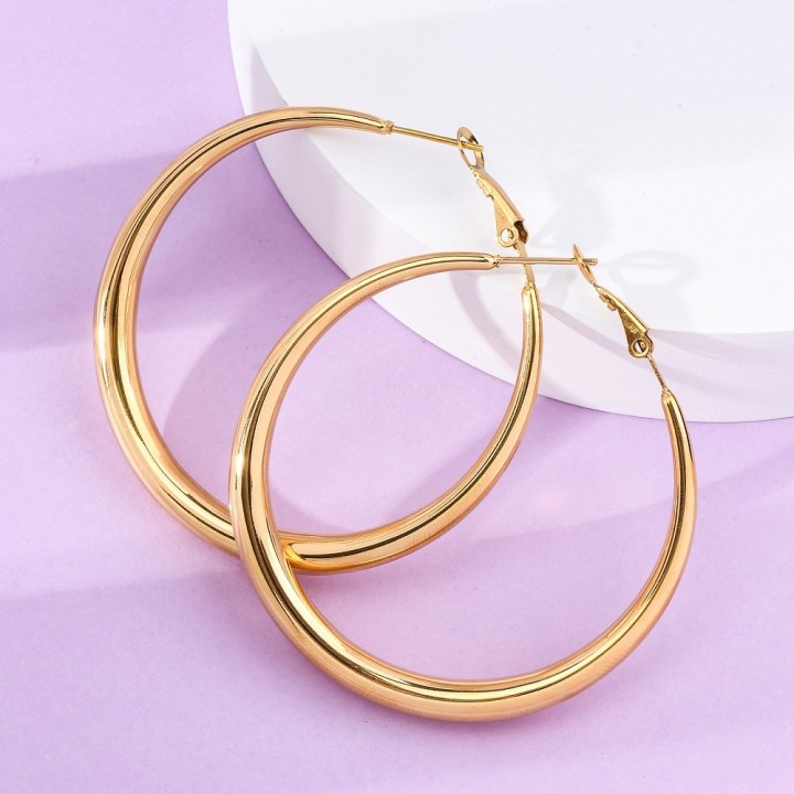 Perlarosa World Hoop Earrings, Large Round  Gold