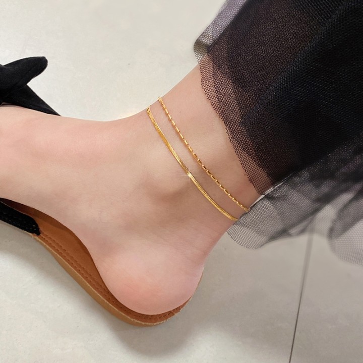 Perlarosa World Elegant Double-Layer Rice Chain Anklet  Gold