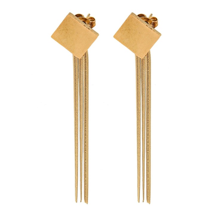 Perlarosa World Stud Earrings, Square Design with Long Tassels