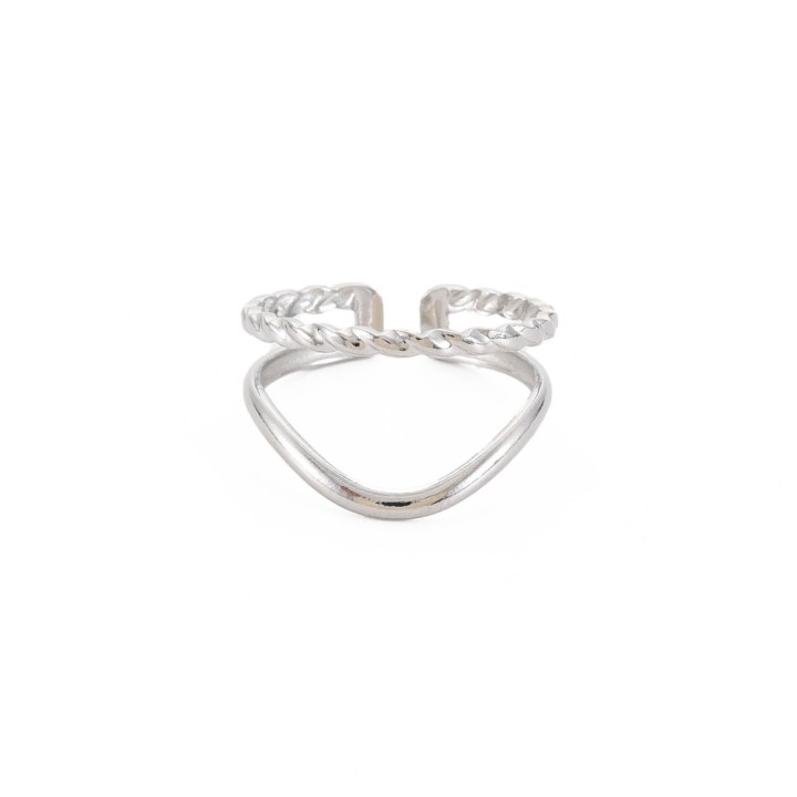 Perlarosa World Twist & V-Curve Open Ring (adjastable) Silver