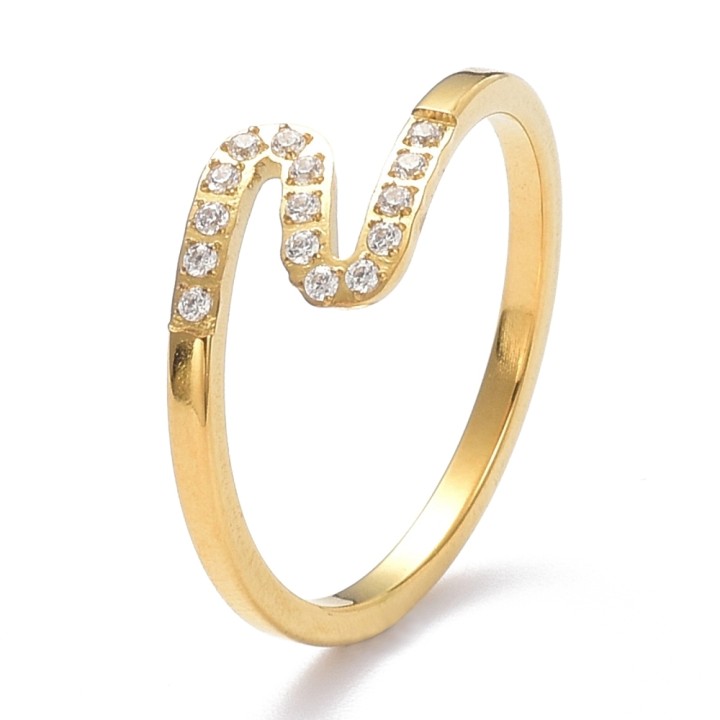 Perlarosa World Zigzag Finger Ring with Crystal Rhinestones Gold
