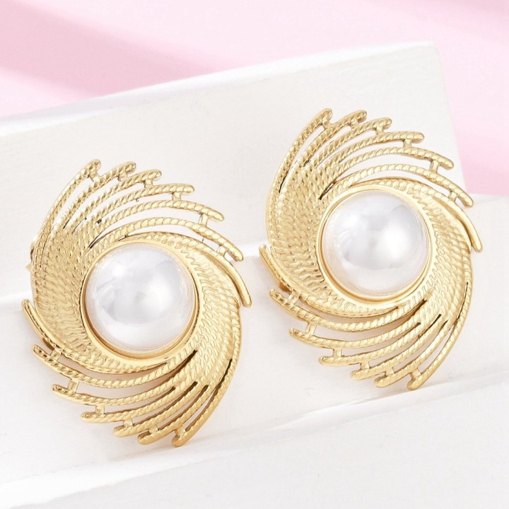 Perlarosa World Swirl Stud Earrings with Pearl Center