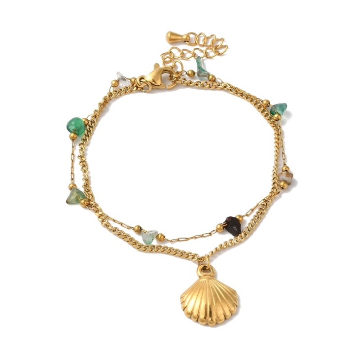 Perlarosa World Golden Shell Charm Bracelet with Natural Agate