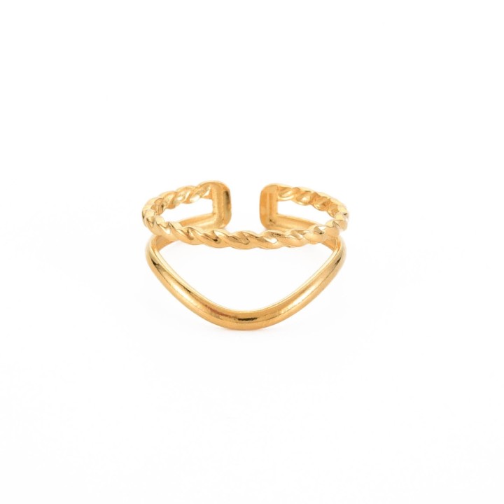 Perlarosa World Twist & V-Curve Open Ring (adjastable) Gold