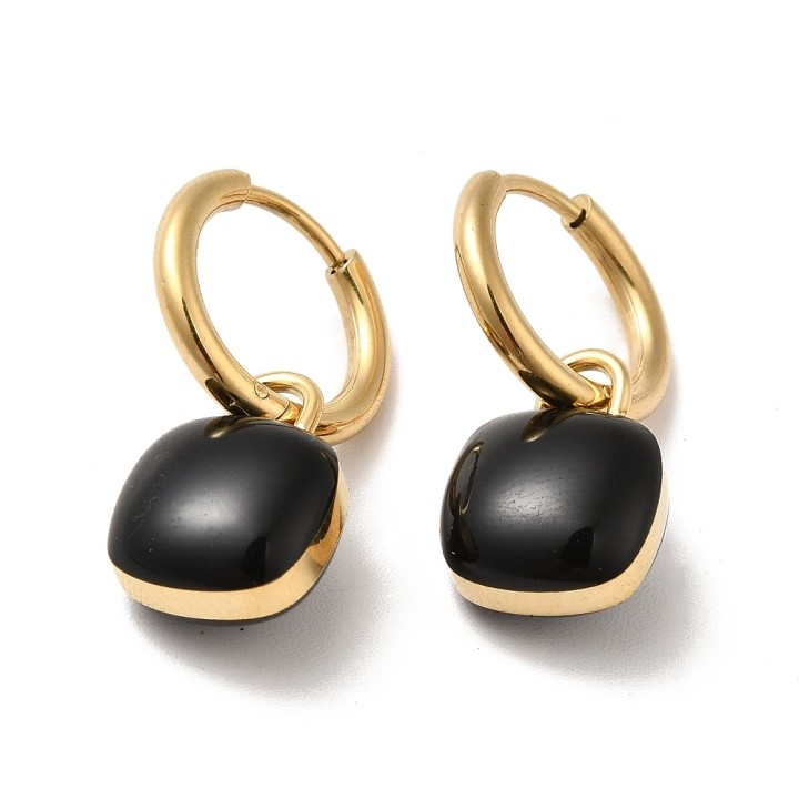 Perlarosa World  Drop Earrings, Square, with Black/White Acrylic Black