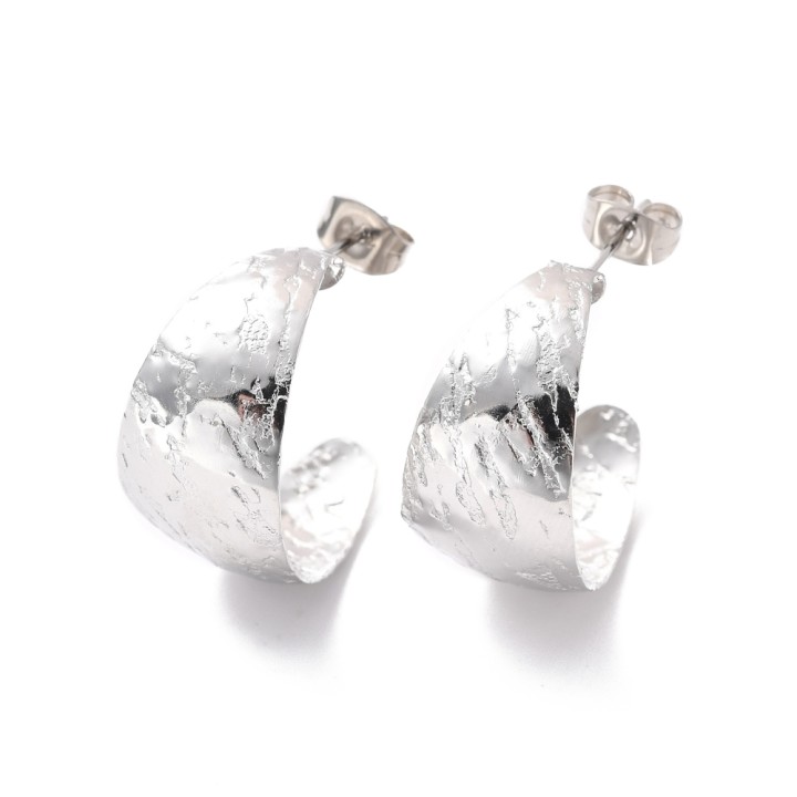 Perlarosa World Textured Wide Hoop Stud Earrings Silver
