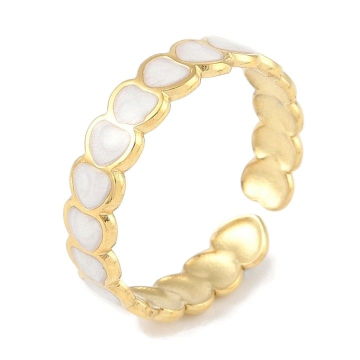 Perlarosa World Heart Pattern Cuff Ring (adjastable) White