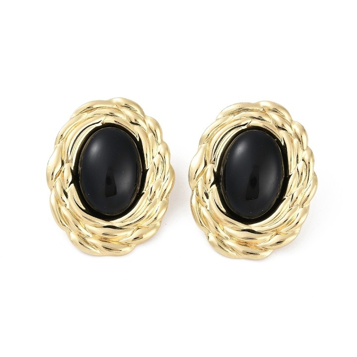 Perlarosa World Oval Black Stud Earrings