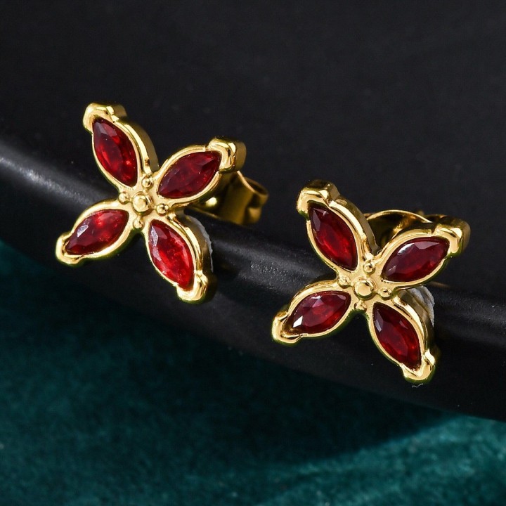 Perlarosa World Elegant Petal Stud Earrings Red