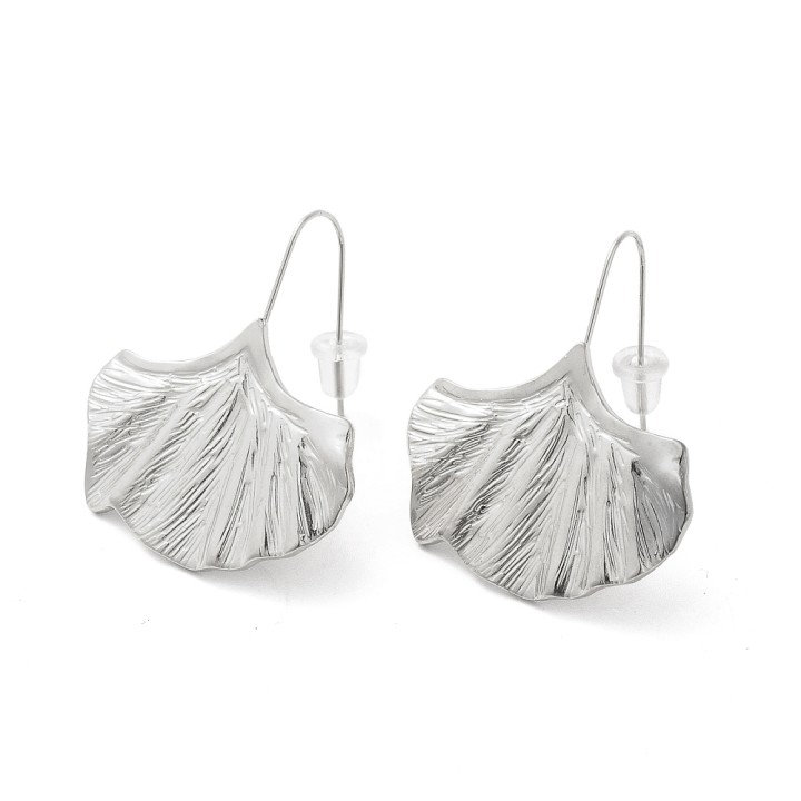 Perlarosa World Ginkgo Leaf Stainless Steel Stud Earrings Silver