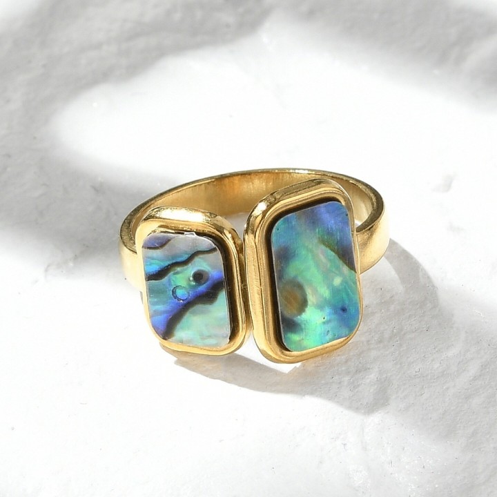 Perlarosa World Ring with White Shell and Abalone Inlay Green