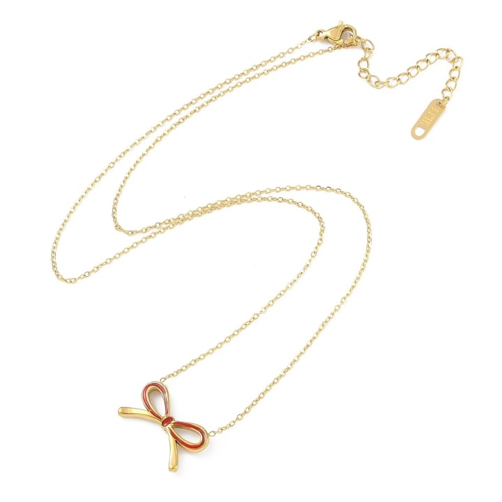 Perlarosa World Bow Necklace - Modern Enamel Finish Red