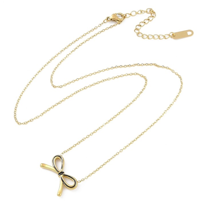 Perlarosa World Bow Necklace - Modern Enamel Finish Black