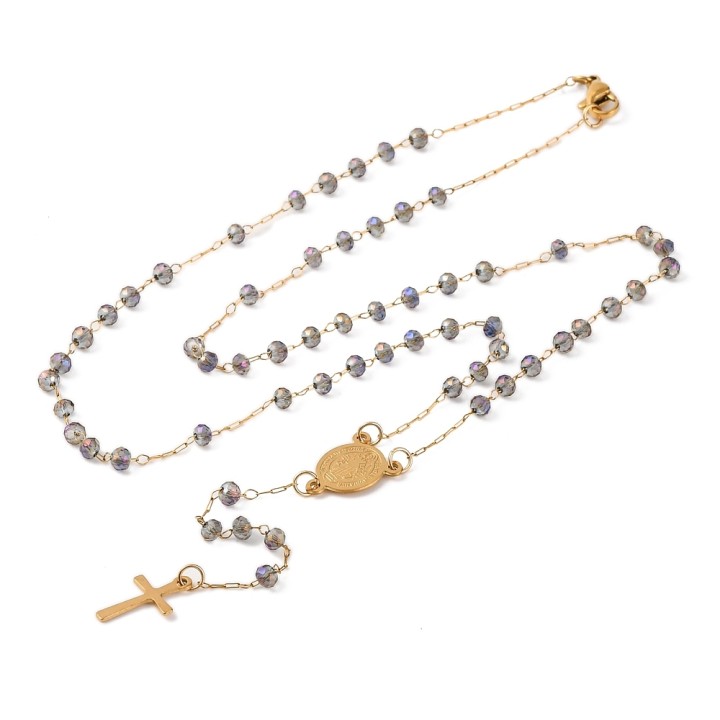 Perlarosa World Rosary Bead Necklace with Cross  Petrol