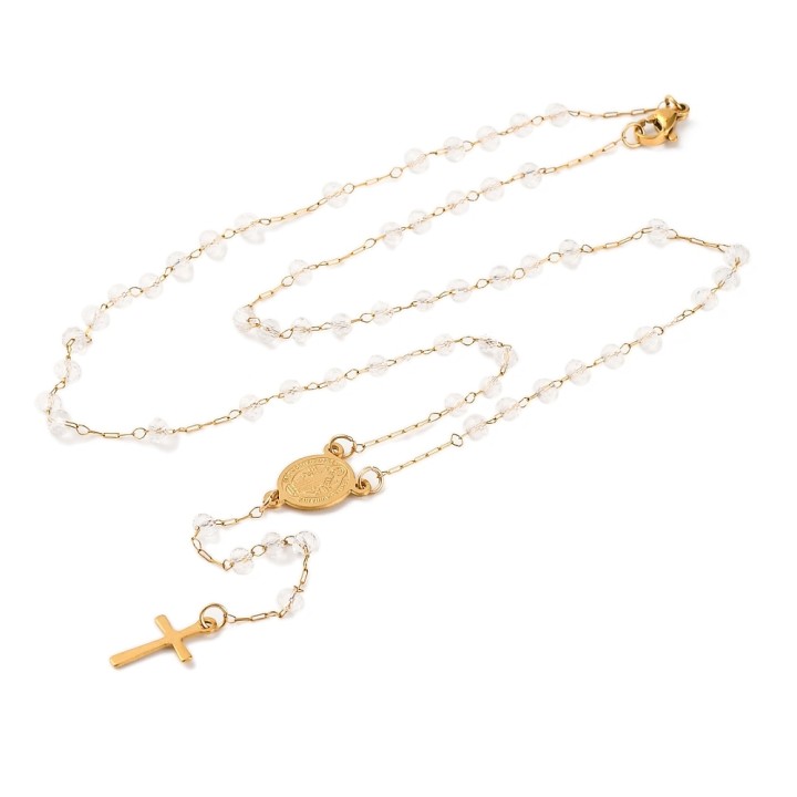 Perlarosa World Rosary Bead Necklace with Cross  White