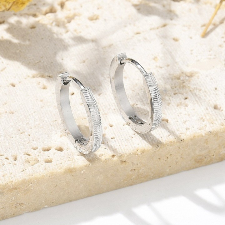 Perlarosa World Textured Hoop Earrings Silver