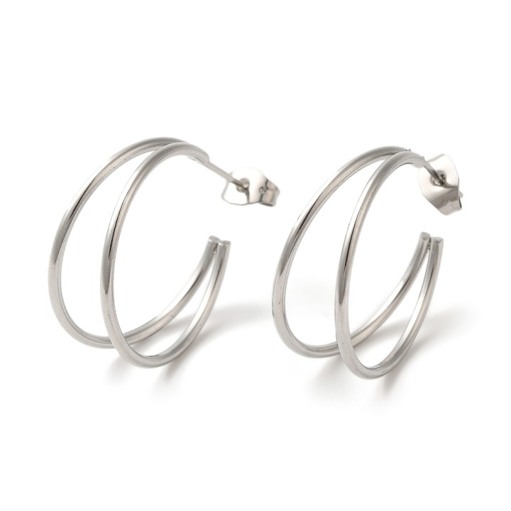 Perlarosa World Double Hoop Stud Earrings Silver