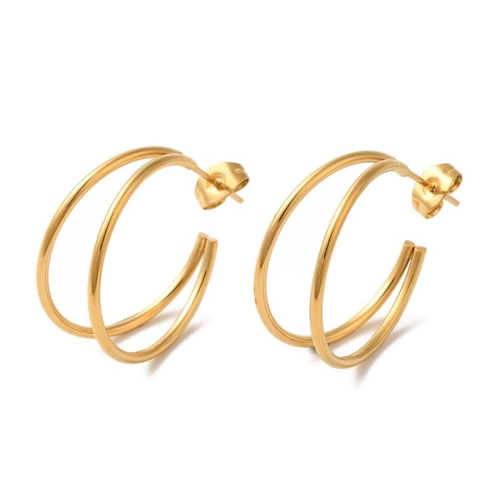 Perlarosa World Double Hoop Stud Earrings Gold