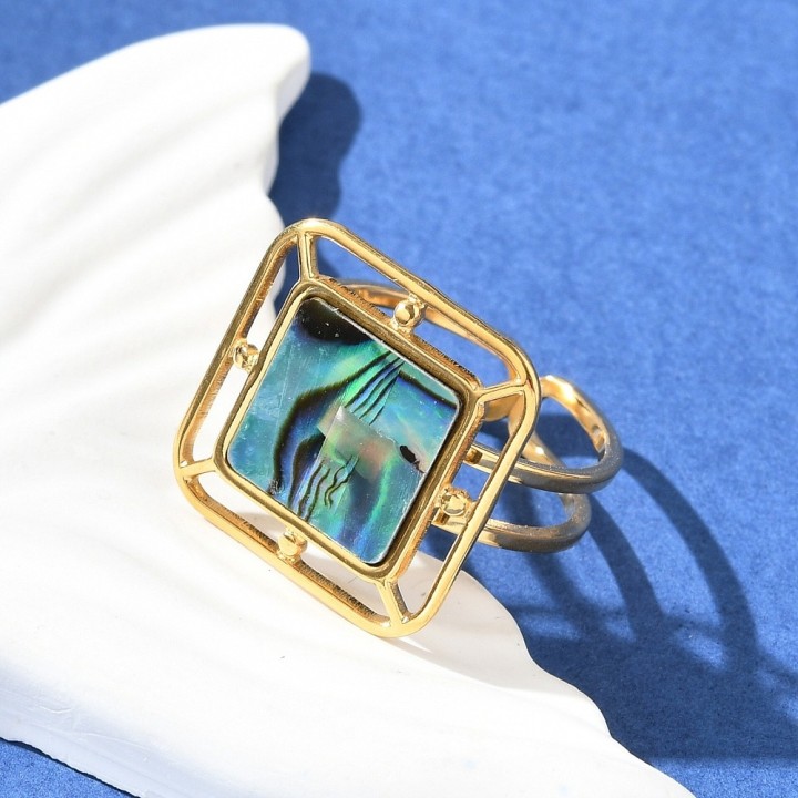 Perlarosa World Modern Geometric Shell Cuff Ring (adjastable) Green