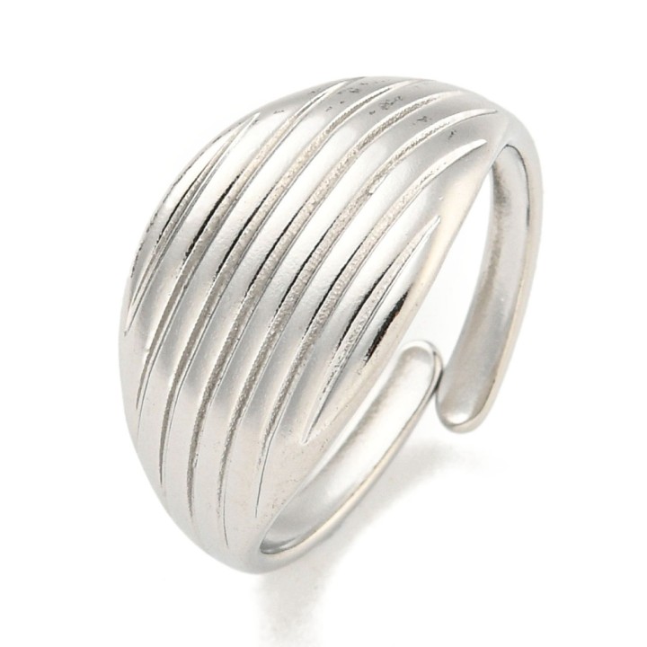 Perlarosa World Striped Wide Cuff Ring (adjastable) Silver