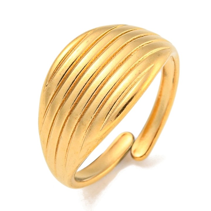 Perlarosa World Striped Wide Cuff Ring (adjastable) Gold